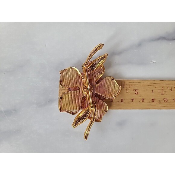 Prong Set Rhinestone Gold Tone Metal Floral Brooch Vintage, READ - Picture 10 of 10